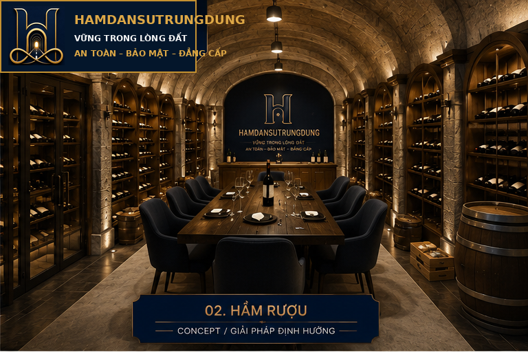 Không gian hầm rượu đẳng cấp dưới lòng đất